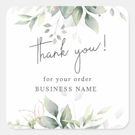 Pegatina Cuadrada Gracias por su pedido elegante eucalipto verde