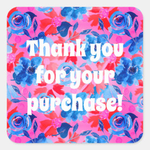 Pegatina Cuadrada Gracias por tu compra Floral audaz