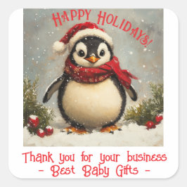 Pegatina Cuadrada Gracias Por Tu Negocio, Navidades Penguin