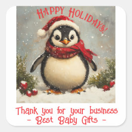 Pegatina Cuadrada Gracias Por Tu Negocio, Navidades Penguin