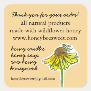 Pegatina Cuadrada Gracias Por Tu Orden Honey Bee Wildflower