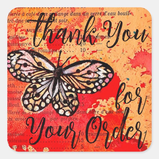 Pegatina Cuadrada Gracias Por Tu Pedido Cubo De Mariposa (Anverso)