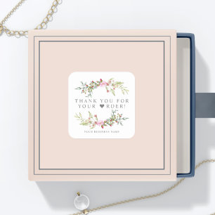 Pegatina Cuadrada Gracias por tu pedido de artículos artesanales en 