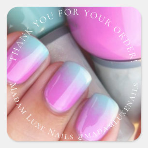 Pegatina Cuadrada Gracias Por Tu Pedido De Lujo De Uñas Gray Square
