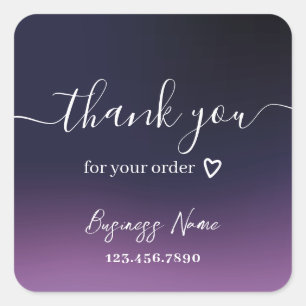 Pegatina Cuadrada Gracias por tu pedido Elegant Purple Business