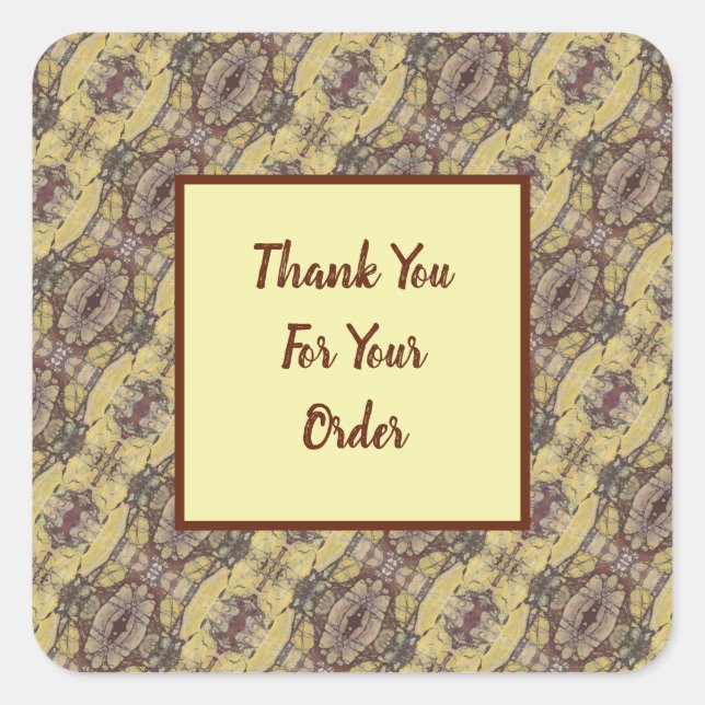 Pegatina Cuadrada Gracias por tu pedido profesional rojo amarillo (Anverso)