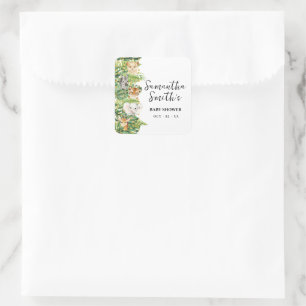 Pegatina Cuadrada Gracias por venir a Baby Shower de animales de Saf