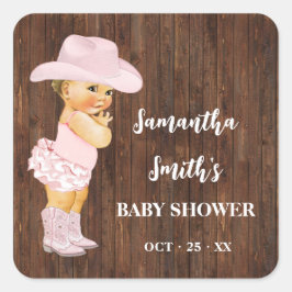 Pegatina Cuadrada Gracias por venir a Cowgirl Western Baby Shower