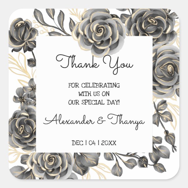 Pegatina Cuadrada Gracias por venir a favor de matrimonio de Rosas n (Anverso)