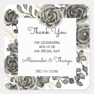 Pegatina Cuadrada Gracias por venir a favor de matrimonio de Rosas n
