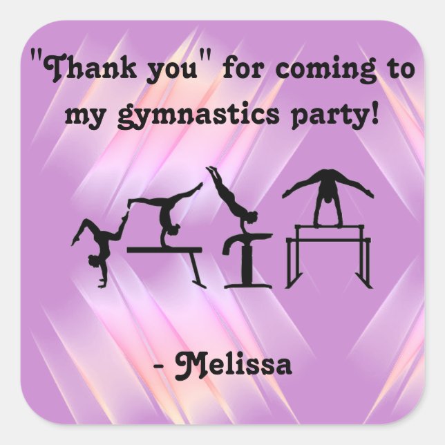 Pegatina Cuadrada ¡Gracias por venir a mi Fiesta de Gimnasia! (Anverso)