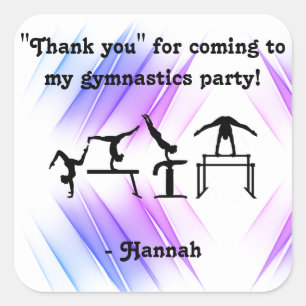 Pegatina Cuadrada ¡Gracias por venir a mi Fiesta de Gimnasia!