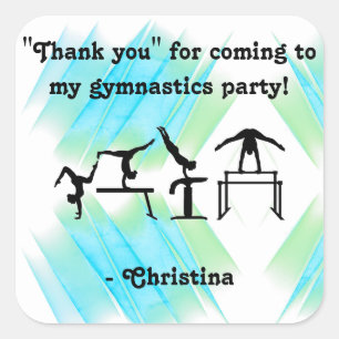 Pegatina Cuadrada ¡Gracias por venir a mi Fiesta de Gimnasia!