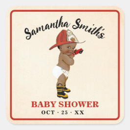 Pegatina Cuadrada Gracias por venir a un bombero Baby Shower