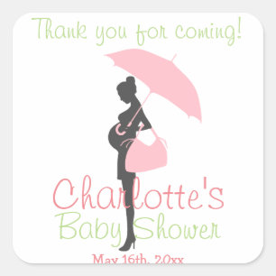 Pegatina Cuadrada ¡Gracias Por Venir! Baby Shower de silueta rosa