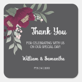 Pegatina Cuadrada Gracias por venir Boda Floral Marsala