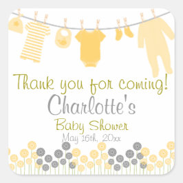 Pegatina Cuadrada ¡Gracias Por Venir! Clothesline Baby Shower
