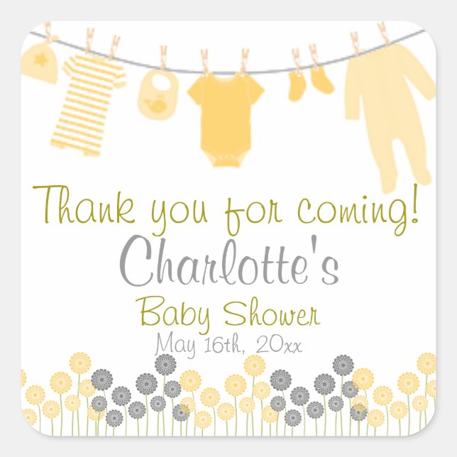 Pegatina Cuadrada ¡Gracias Por Venir! Clothesline Baby Shower (Anverso)