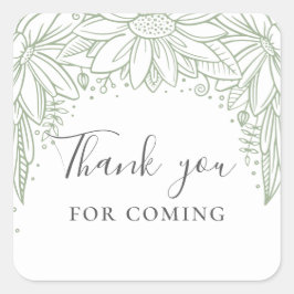 Pegatina Cuadrada Gracias por venir. Ducha de bebé de flores rusas