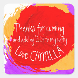 Pegatina Cuadrada Gracias por venir pegatinas de pintura fiesta
