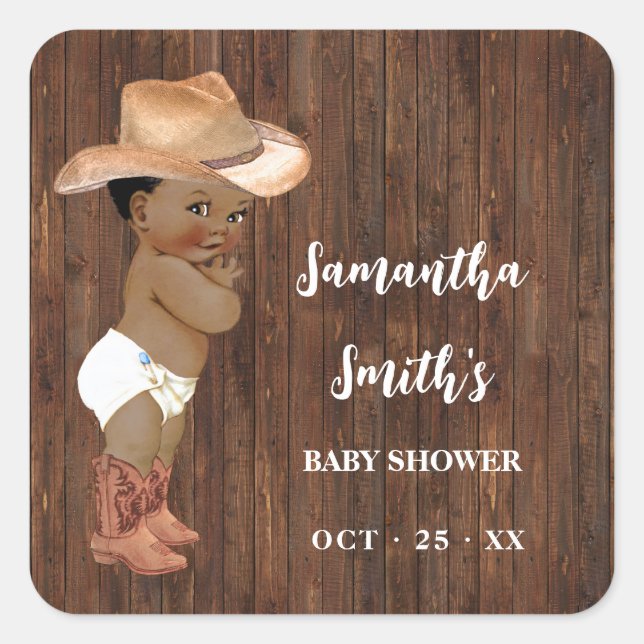 Pegatina Cuadrada Gracias por venir un Cowboy Western Baby Shower (Anverso)