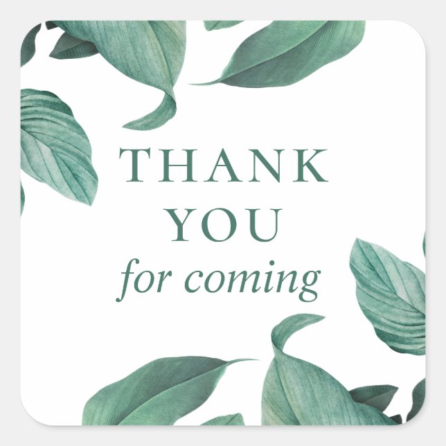 Pegatina Cuadrada Gracias por venir. Verdor tropical acuático (Anverso)