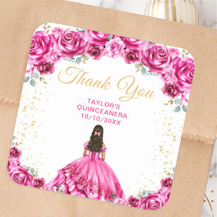 Pegatina Cuadrada Gracias Princesa Rosa Quinceañera