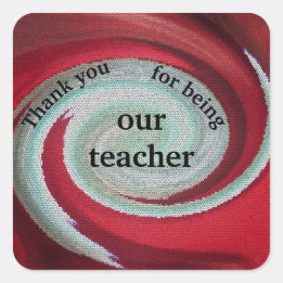 Pegatina Cuadrada Gracias Profesor Swirl Patrón De Tile Blanco Rojo