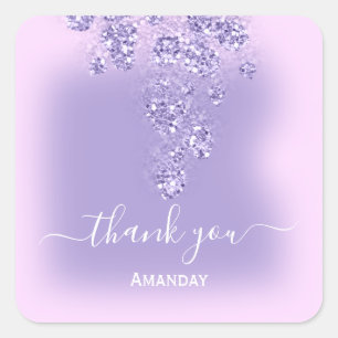 Pegatina Cuadrada Gracias Purpurina Bridal Sweet 16th Pink Purple Sm