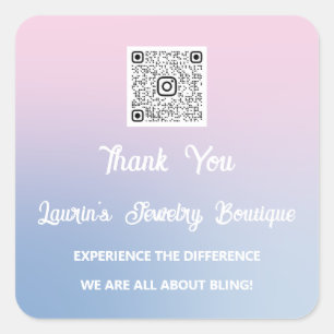 Pegatina Cuadrada Gracias Qr Code Online Ver Instagramas Azul Rosa