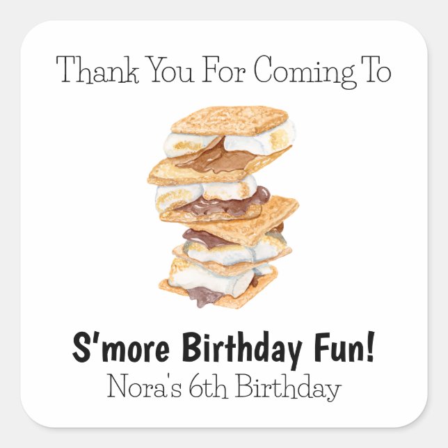 Pegatina Cuadrada Gracias Realistic S'mores 6º Cumpleaños (Anverso)