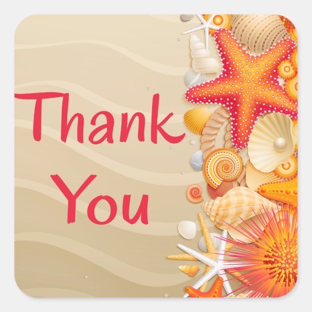 Pegatina Cuadrada Gracias Red & Naranja Seashell, Starfish Brown (Anverso)