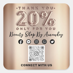 Pegatina Cuadrada Gracias Rosa de compras 20% de descuento QR CÓDIGO