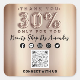 Pegatina Cuadrada Gracias Rosa de compras 30% de descuento QR CÓDIGO