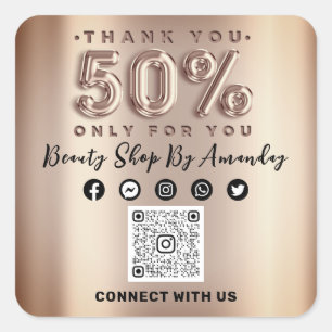 Pegatina Cuadrada Gracias Rosa de compras 50% de descuento QR CÓDIGO