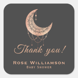Pegatina Cuadrada Gracias Rosa Gold Crescent Moon
