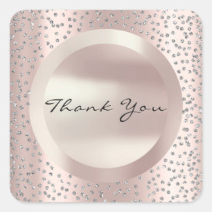 Pegatina Cuadrada Gracias Rose Bridal Wedding Minimal 16th Glitter