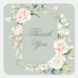 Pegatina Cuadrada Gracias Sage Green Rubor Ivory Floral