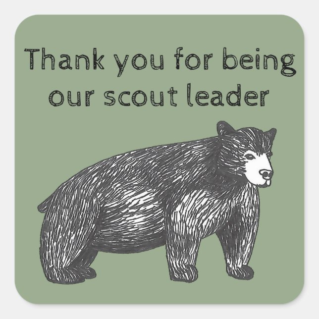 Pegatina Cuadrada Gracias Scout Leader Oso Negro Artístico (Anverso)