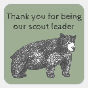 Pegatina Cuadrada Gracias Scout Leader Oso Negro Artístico