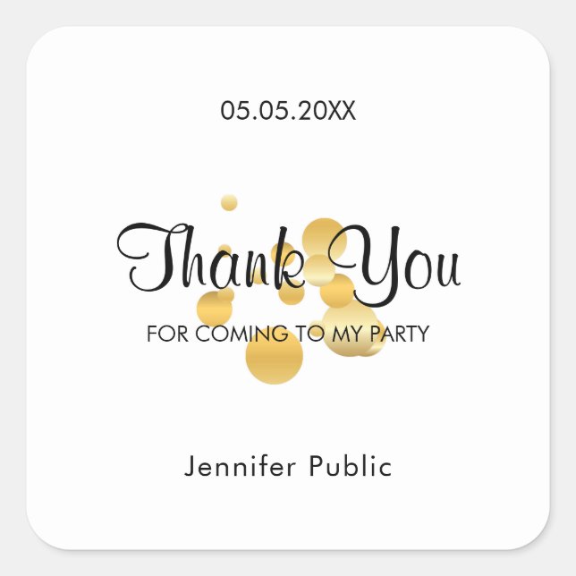 Pegatina Cuadrada Gracias Script Template Faux Gold Confetti (Anverso)
