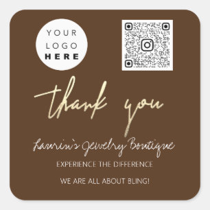 Pegatina Cuadrada Gracias ScriptBusiness Name Logo QrCode Online Sho