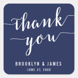 Pegatina Cuadrada Gracias Sencillos Pegatinas De La Boda Azul De La