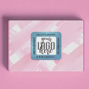 Pegatina Cuadrada Gracias Sparkly Sea Blue Purpurina Business Logo