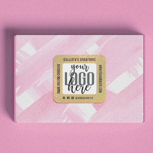 Pegatina Cuadrada Gracias Sparkly Yellow Purpurina Business Logo