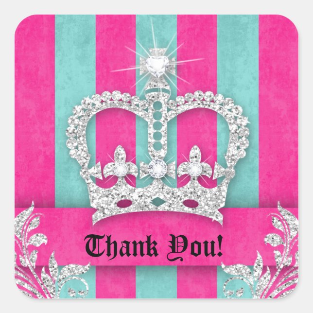 Pegatina Cuadrada Gracias Stripes Grad Jewelry Pink Crown Blue (Anverso)