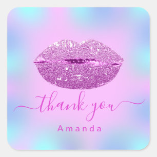 Pegatina Cuadrada Gracias Sweet16th Bridal Holograph Pink Kiss
