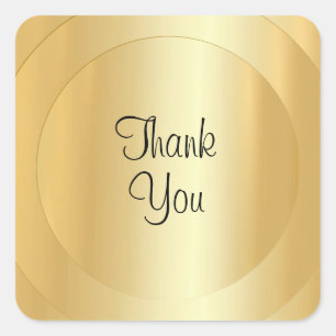 Pegatina Cuadrada Gracias Texto Faux Gold Guión manuscrito Moderno