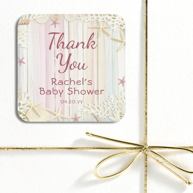 Pegatina Cuadrada Gracias Tropical Beach Seashell Baby Shower (Subido por el creador)