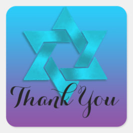Pegatina Cuadrada Gracias Turquesa a Morado Ombre con Estrella
